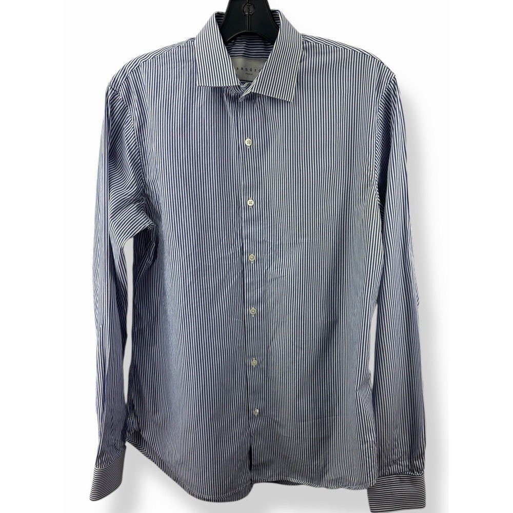 Sandro Paris Seamless Stripes Blue&White Striped Dress Shirt Size Medium 39 EUC
